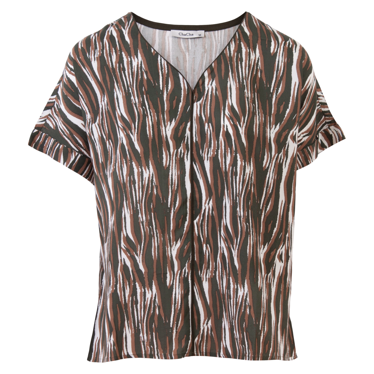 Stilfuld Khaki Plus Size Bluse med V-udskæring på udsalg!