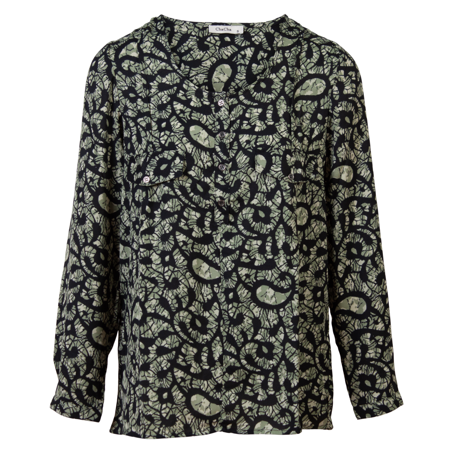 Stilfuld Khaki Bluse med Print til Plus Size – Udsalg!