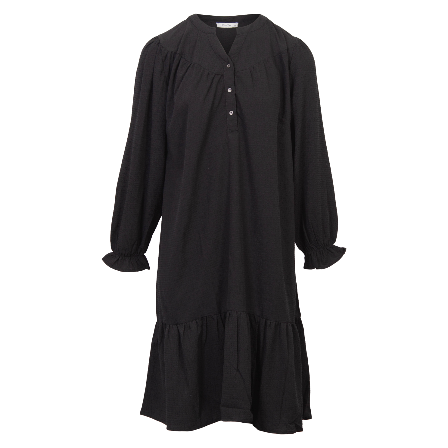 Elegant Plus Size Sort Kjole med Knapper til Damer
