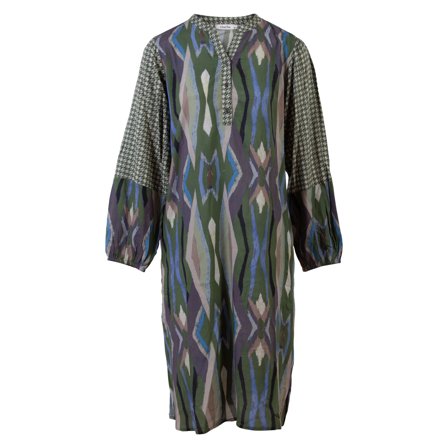 Khaki Mønstret Plus Size Kjole med Lommer - Uundgåelig Stil!