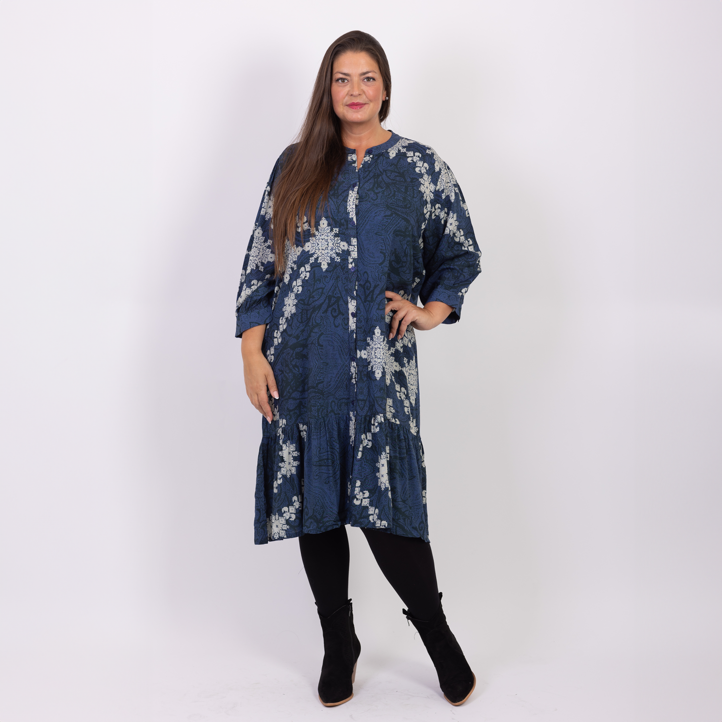 Elegant Navy og Sort Plus Size Tunika til Damer - Stilfuld Komfort